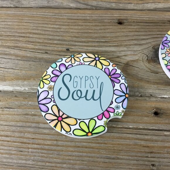 Gypsy Soul Born to Wander Floral Car Coasters Set of 2 - Picture 2 of 6